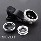 3-in-1 Fisheye Wide Angle Macro Clip Lens Kit for Smartphones Phone Camera Lens Kit Richie's Silver
