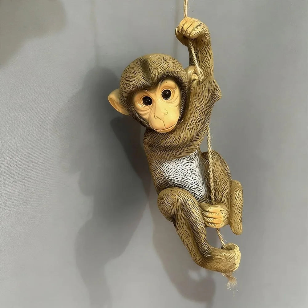 Resin Hanging Monkey Statue with Jute Rope | Garden Figurine Garden Figurine Richie's