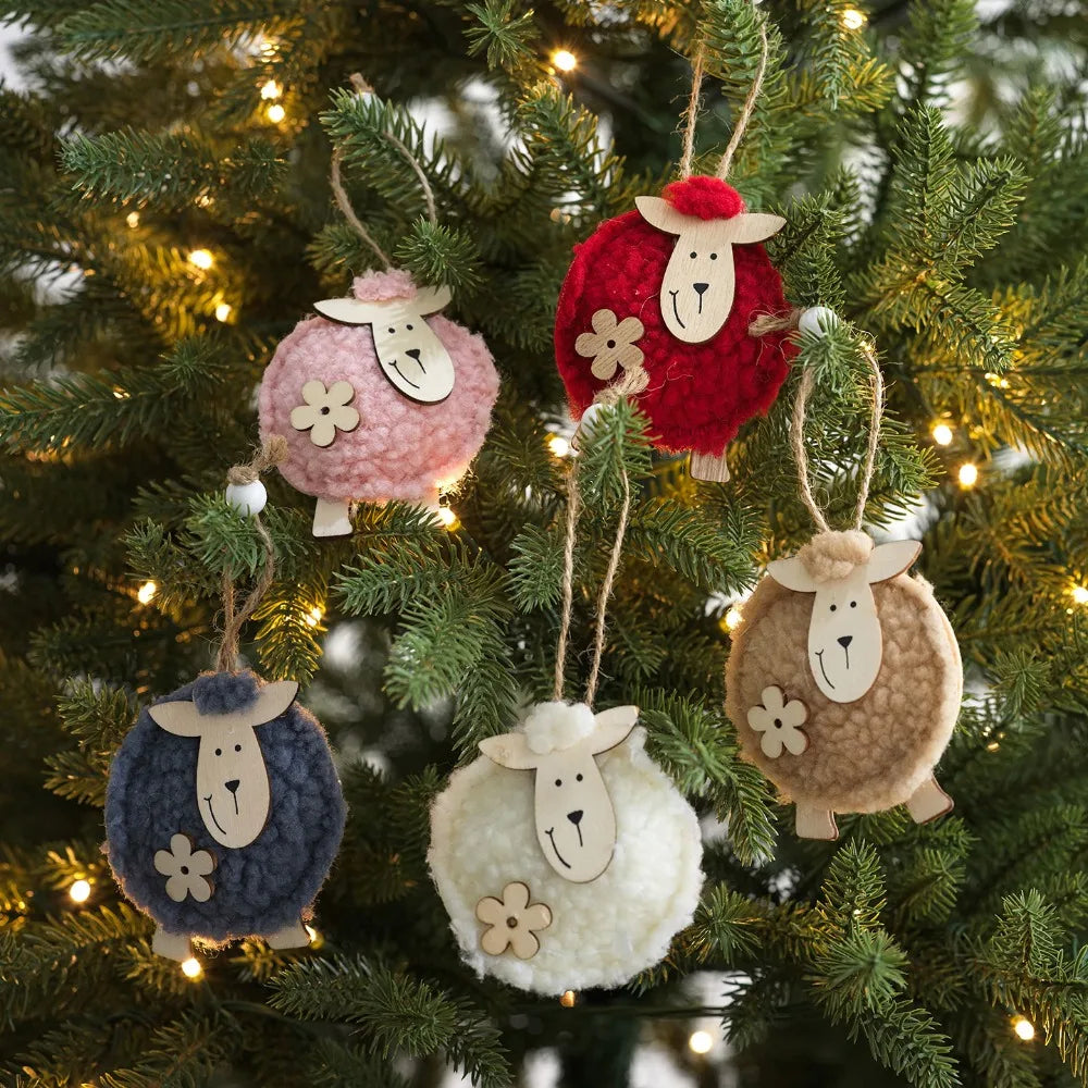 Handmade Felt Sheep Christmas Ornament – Pom-Pom Tree Pendant Christmas Ornament Richie's