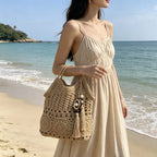 Women's Cotton Woven Shoulder Tote Bag – Wooden Bead Tassel Woven Shoulder Tote Richie's