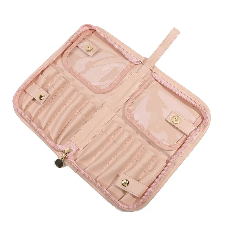 Rolling Makeup Brush Bag – PU Travel Cosmetic Organizer Makeup Brush Bag Richie's Pink