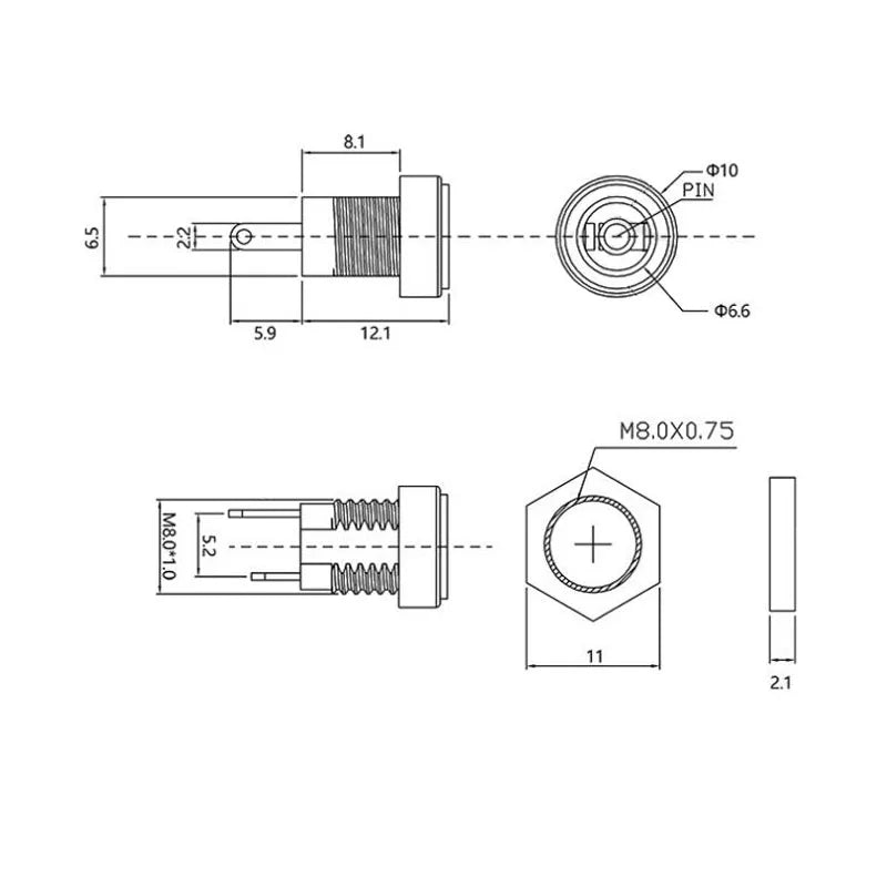 DC-022B 5.5x2.1mm DC Power Jack Female Socket Panel Mount DC Power Connector Richie's