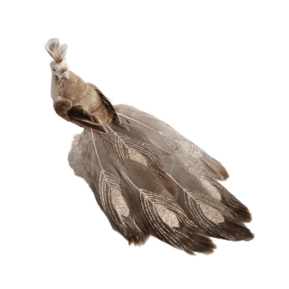 Peacock Clip-On Christmas Ornament – Feather & Fabric Decor Christmas Ornament Richie's Champagne