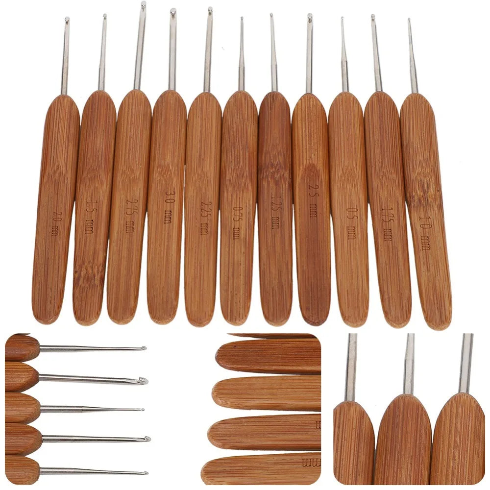 11pc Bamboo Crochet Hook Set Mixed Sizes 0.5–3mm | Ergonomic Crochet Hook Set Richie's