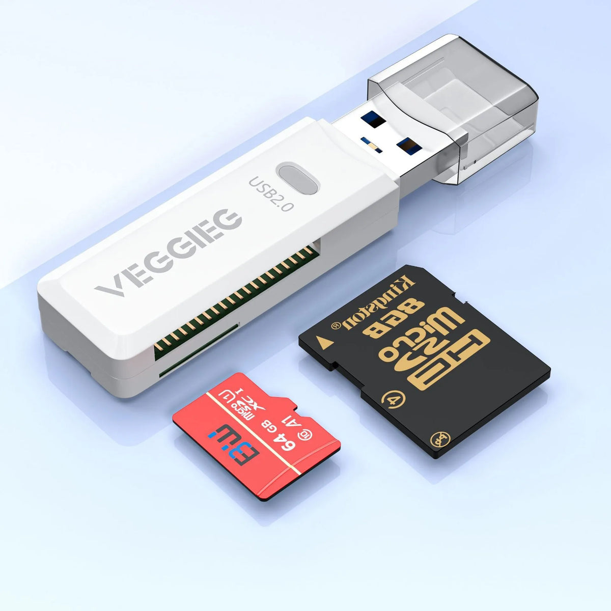 USB 2.0 SD & TF Dual Card Reader + Micro USB Cable Memory Card Reader Richie's White