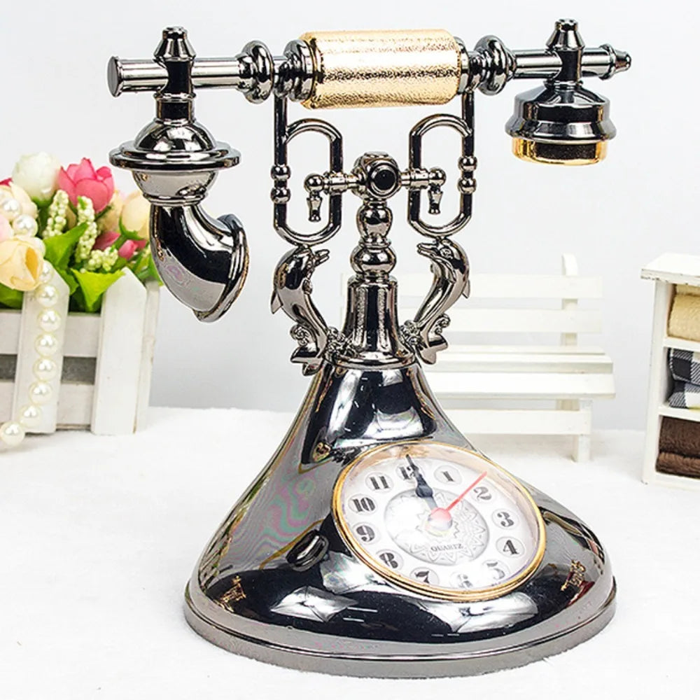 Retro Telephone Alarm Clock – European Style Desk Ornament Decorative Alarm Clock Richie's Grey