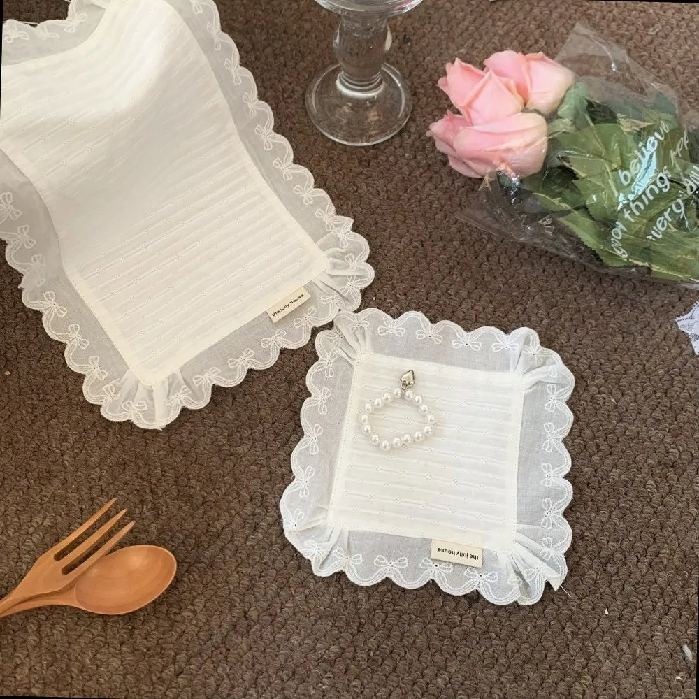 Korean Lace Ruffle Placemat – Cotton Coaster & Napkin Lace Ruffle Placemat Richie's