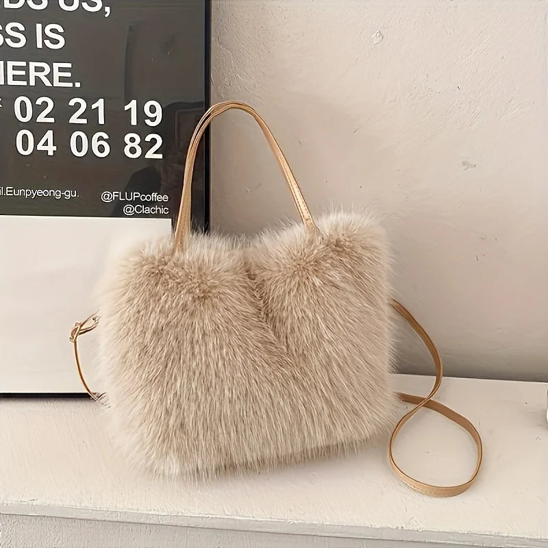 Women's Faux Fur Crossbody Bag – Detachable Strap & Buckle Faux Fur Crossbody Bag Richie's