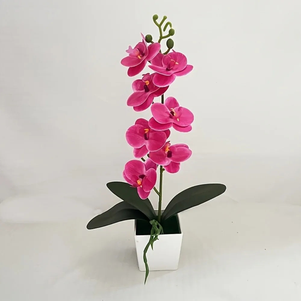 7-Bloom Artificial Pink Orchid Potted Plant | Faux Bonsai Artificial Potted Flower Richie's Style C