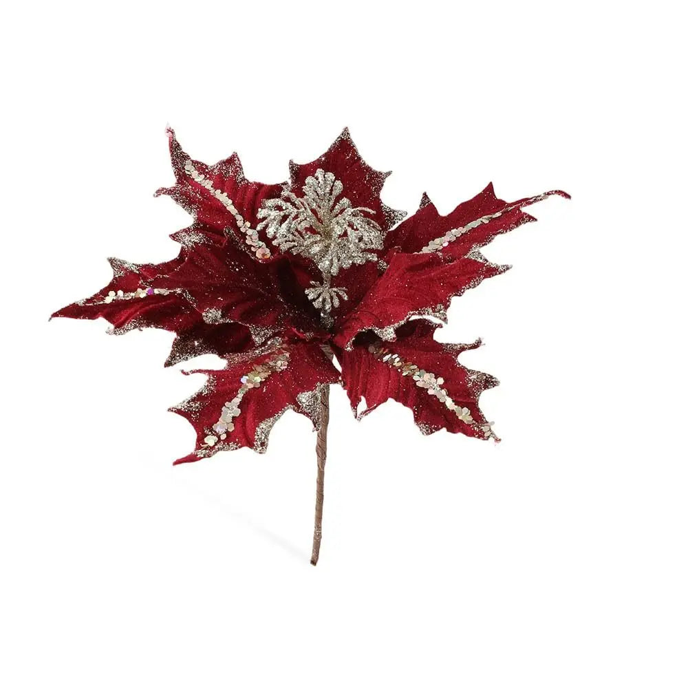 Glitter Poinsettia Artificial Christmas Flower 15cm DIY Decor Christmas Artificial Flower Richie's