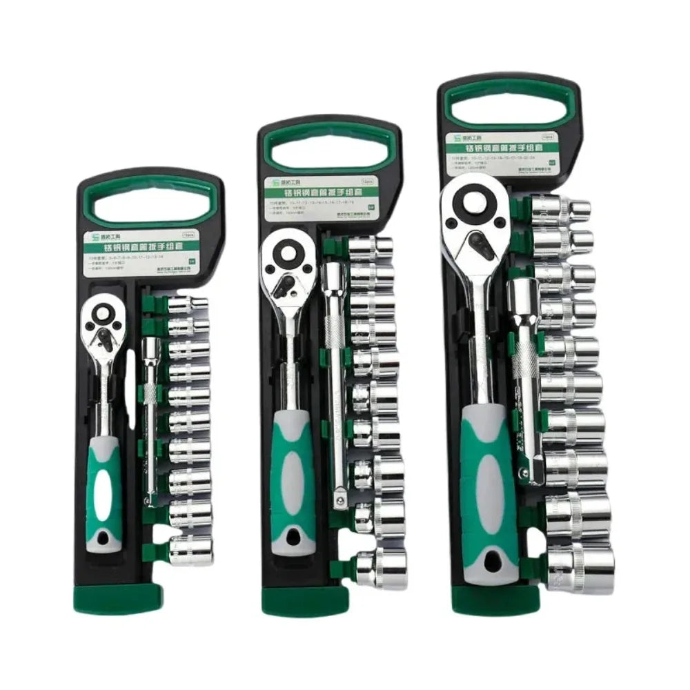 12-Piece Ratchet Wrench Socket Set 1/4 3/8 1/2 Drive – Cr-V Steel Ratchet Socket Set Richie's