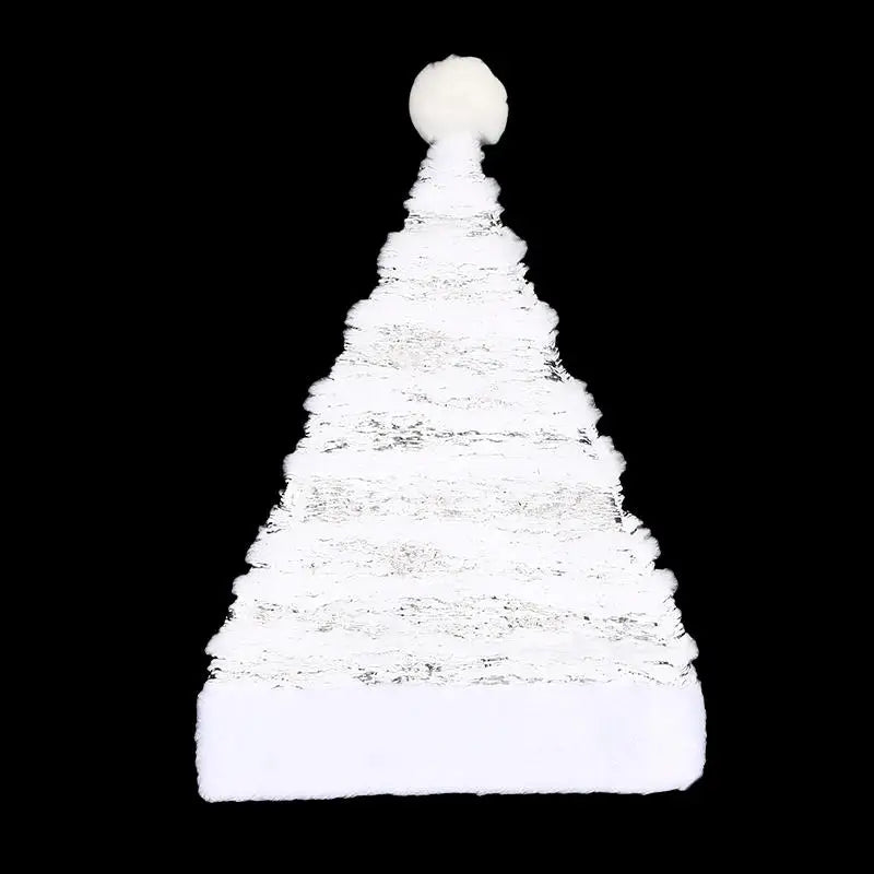 White Plush Santa Hat Gold Silver Sequin Snowflake Christmas Cap Christmas Santa Hat Richie's Silver Cloud One Size