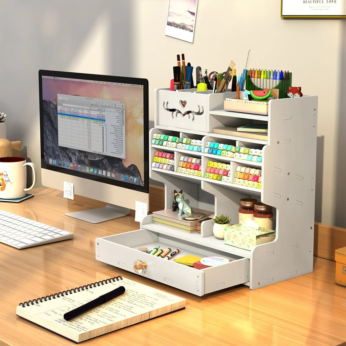 Desktop Pen Holder with Drawer | Multifunctional Desk Organizer Desk Pen Organizer Richie's