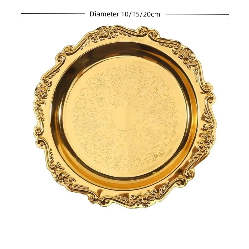 Luxury Gold & Silver Round Iron Serving Tray – Cake & Fruit Plate Decorative Serving Tray Richie's