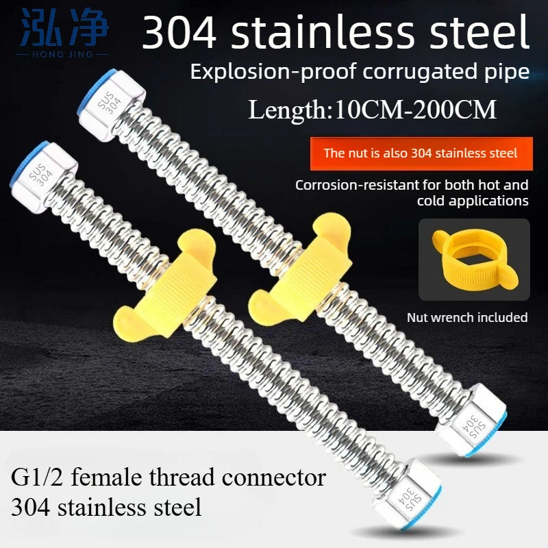 304 Stainless Steel Bellows Hose 1/2" Water Heater Inlet Pipe Plumbing Bellows Hose Richie's 10 cm