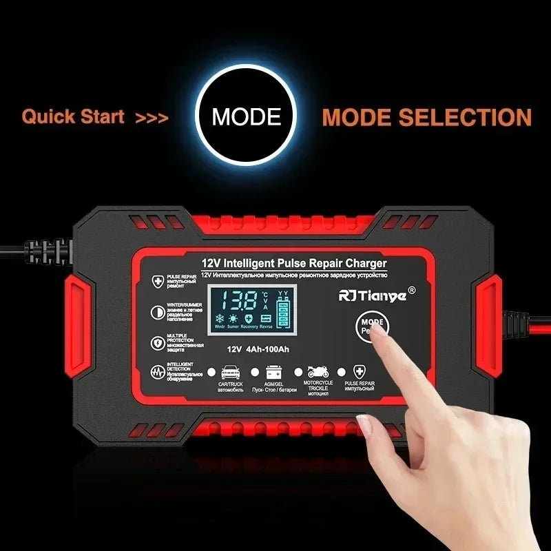 12V 6A Smart Car Battery Charger LCD Pulse Repair Lead Acid Car Battery Charger Richie's