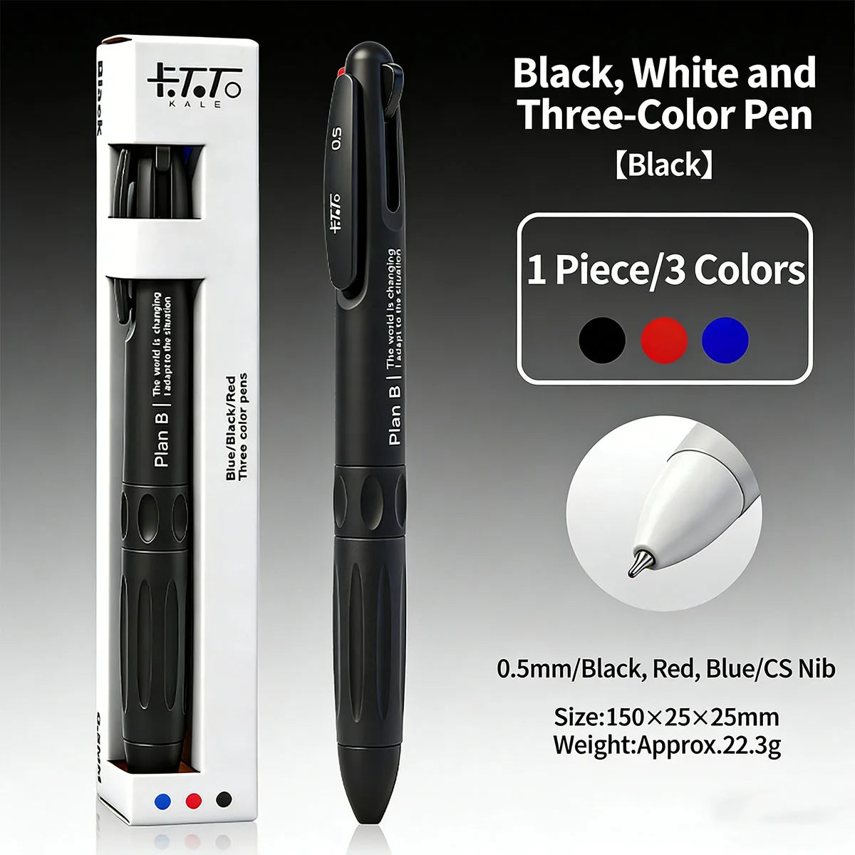 Tri-Color Multifunctional Ballpoint Pen 0.5mm | Students & Office Ballpoint Pen Richie's black color Multi-Colored