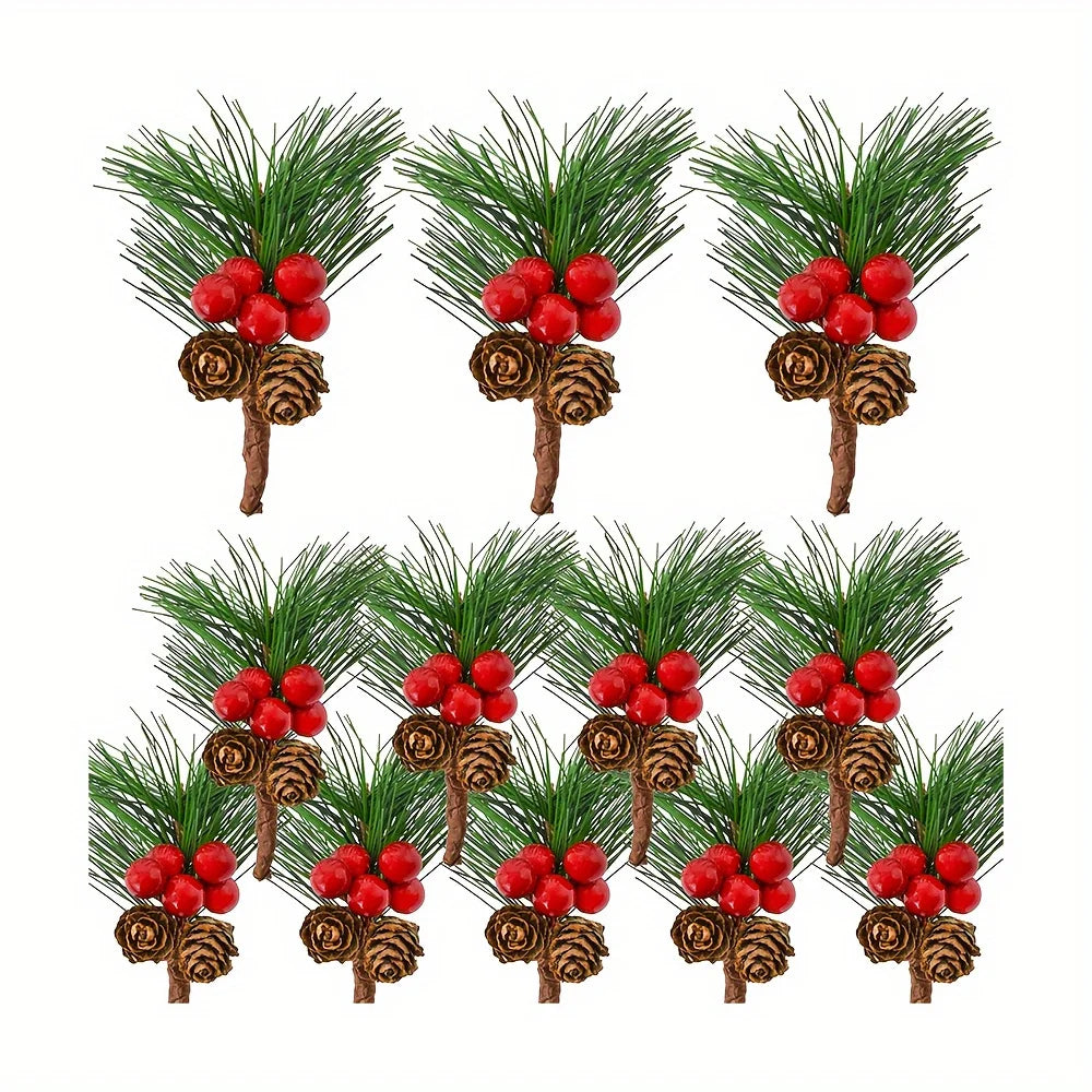 Artificial Pine Cones & Red Berries Holiday Picks – 6/10 Pcs Holiday Decoration Picks Richie's