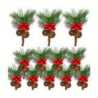 Artificial Pine Cones & Red Berries Holiday Picks – 6/10 Pcs Holiday Decoration Picks Richie's