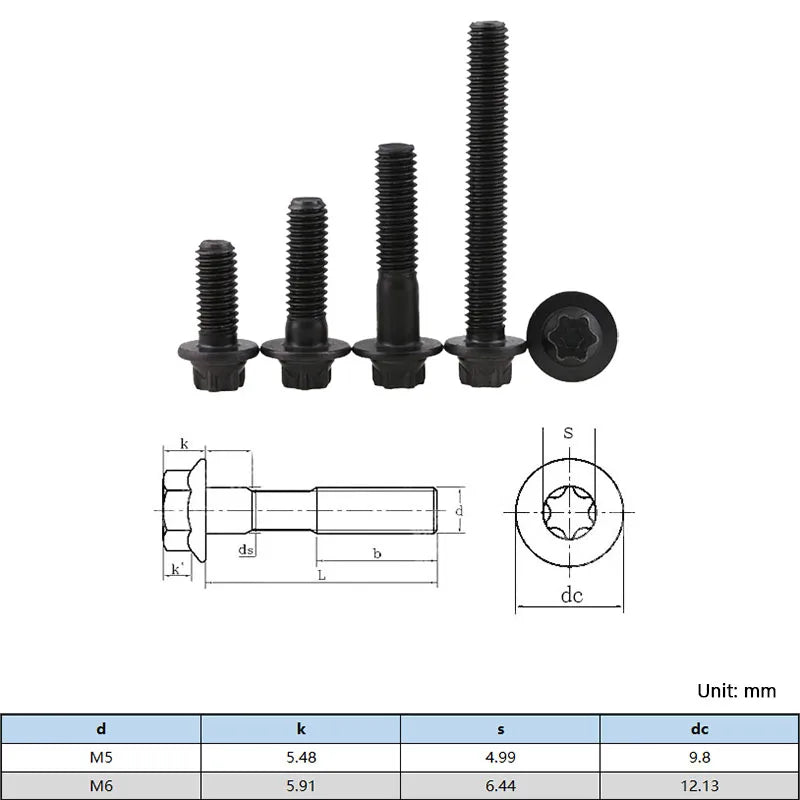 Grade 12.9 Carbon Steel Flange Torx Bolts M5 M6 Hex Screws Flange Torx Bolt Richie's
