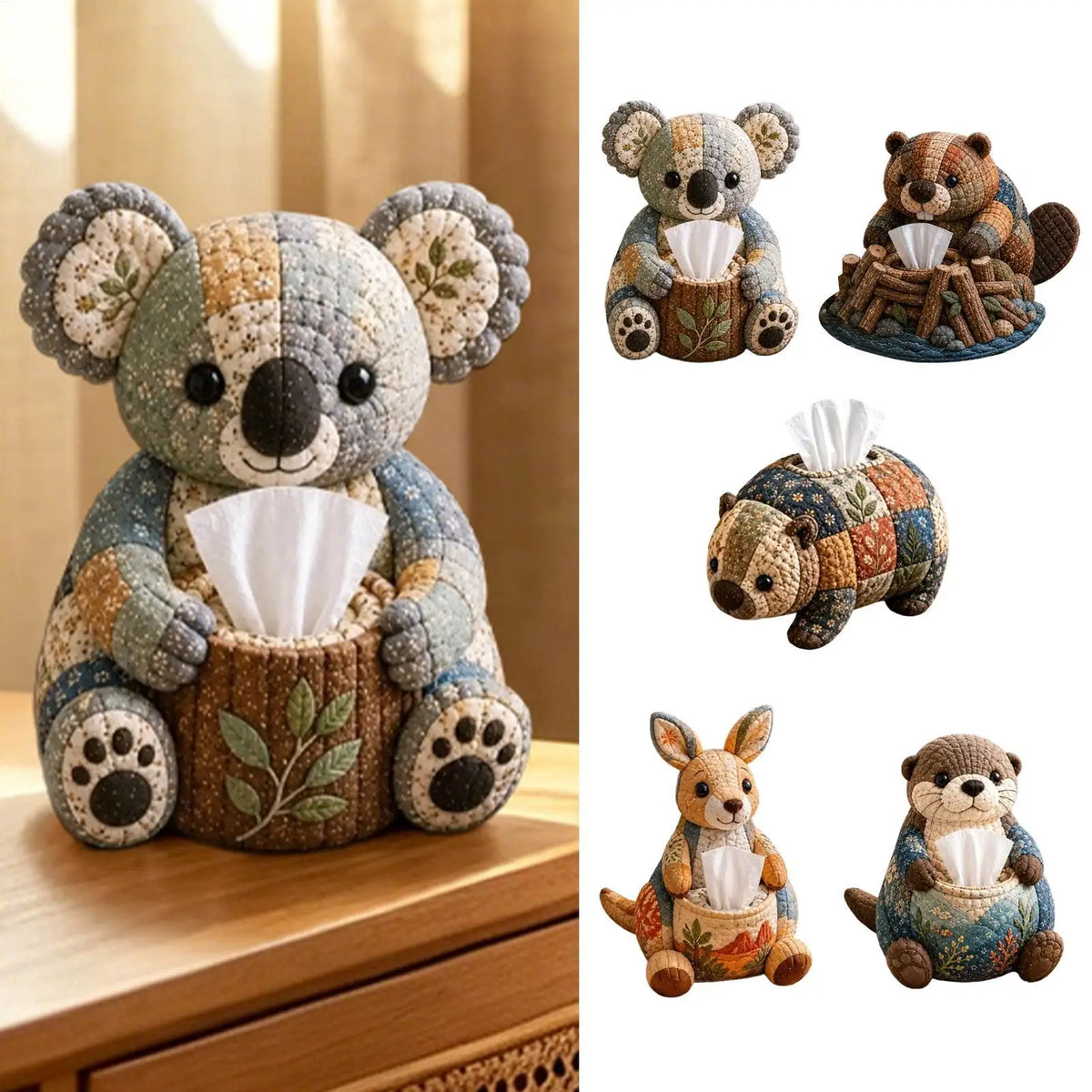 Animal Quilted Tissue Box Cover DIY Kit – Beginner Craft Set DIY Craft Kit Richie's