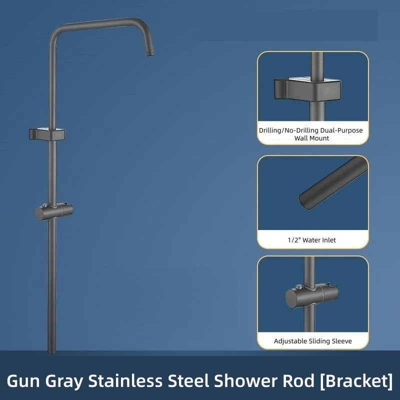 Stainless Steel Shower Adapter Tube Set & Head Holder Shower Extension Set Richie's gun gray