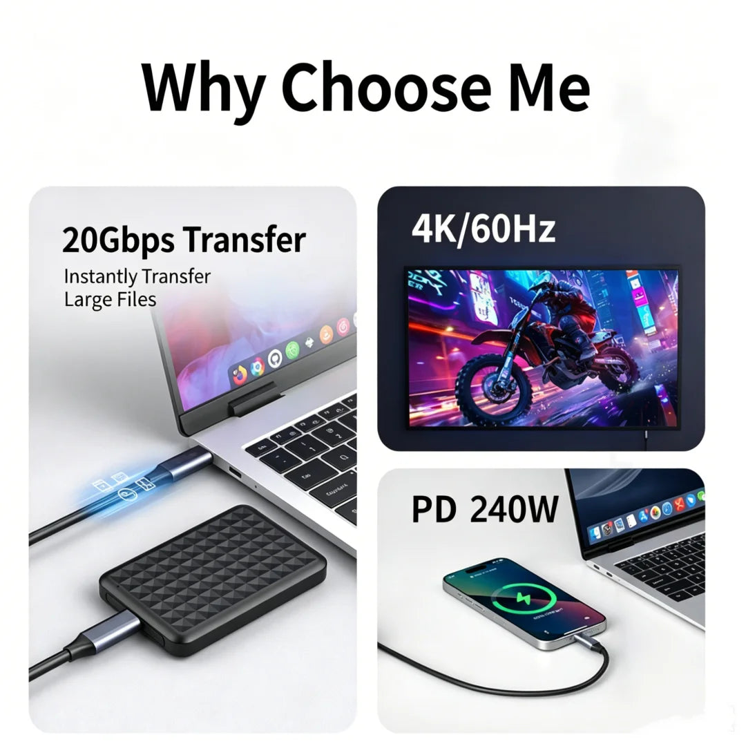 240W USB-C Cable 20Gbps 4K60Hz Fast Charging | FUCHU USB-C Cable Richie's