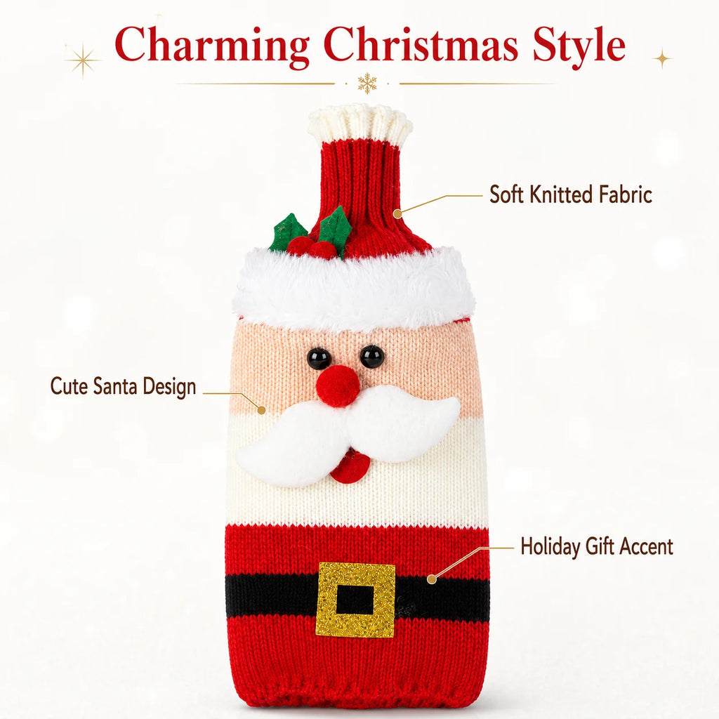 Santa Claus Knit Wine Bottle Sleeves | Christmas Gift Wrap Wine Bottle Sleeve Richie's