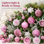 40-Pack Pink White Shatterproof Christmas Baubles & Snowflake Christmas Ornaments Richie's