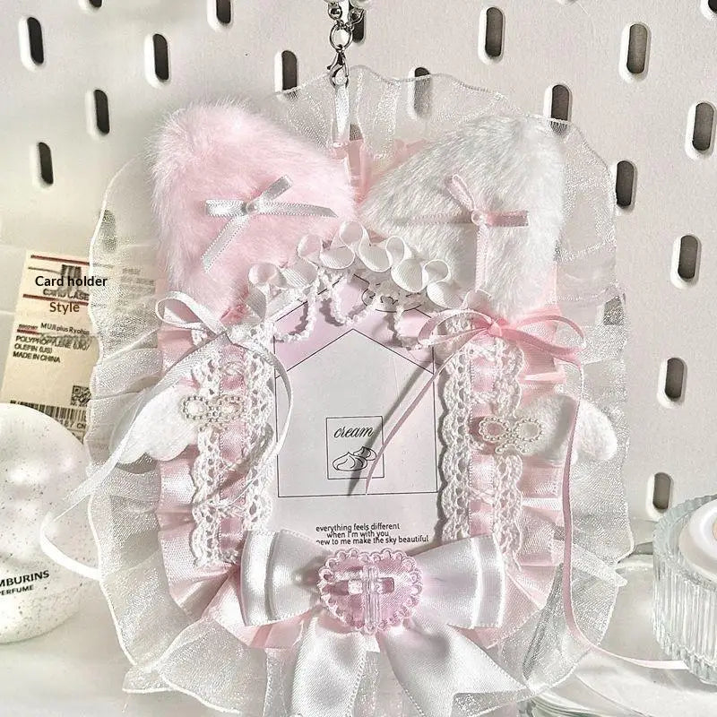 Sweet Plush Lace Photocard Holder with Bowknot Pendant Photocard Holder Richie's A1