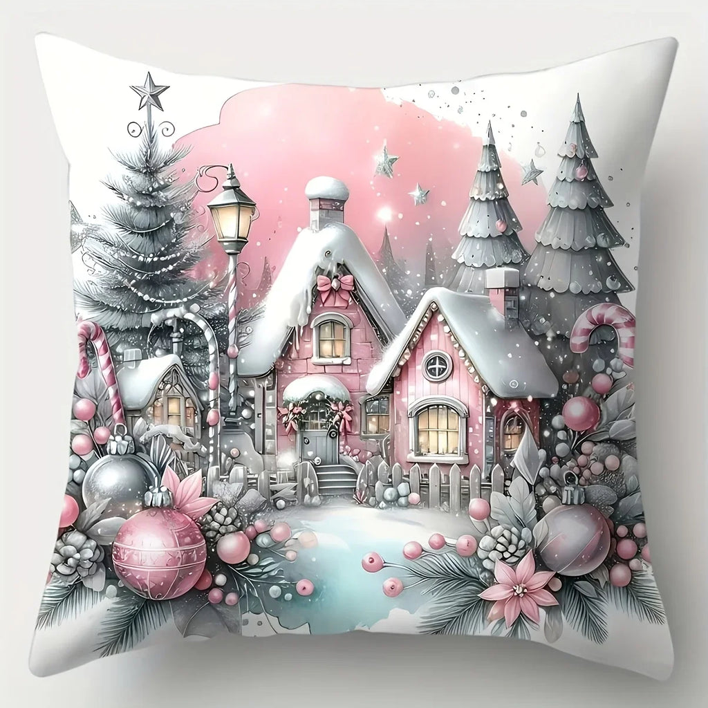 4-Piece Christmas Pillowcase Set – Poinsettia & Snowman 18x18 Decorative Pillowcase Set Richie's