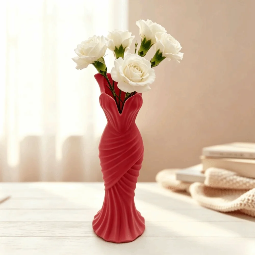3D Printed Gown-Shaped Flower Vase | Elegant Dress Design Decorative Vase Richie's Red