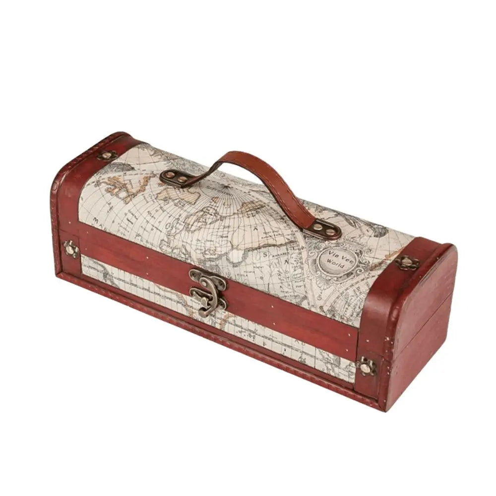 Wooden Wine Bottle Box – Antique Map Vintage Storage Case Wine Bottle Box Richie's Red Brown