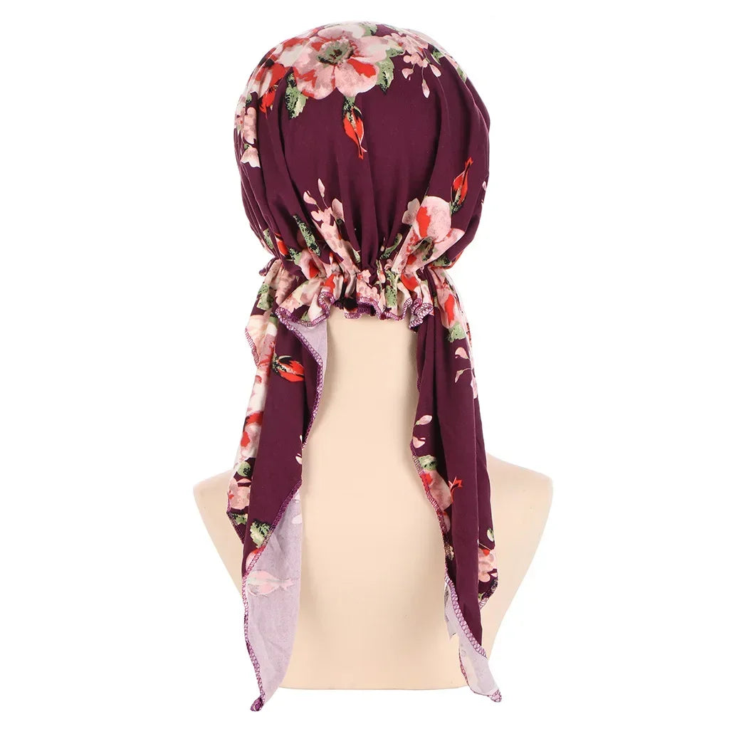 Women's Floral Turban Hijab Stretch Pre-Tied Head Wrap Cap Turban Head Wrap Richie's