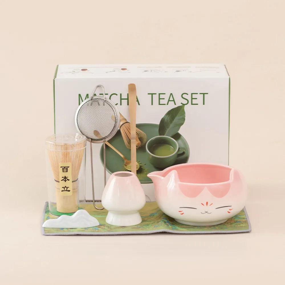 Japanese Matcha Tea Set – Ceramic Bowl & Whisk Gift Box 2/5/7pcs Matcha Tea Set Richie's 7pcs pink