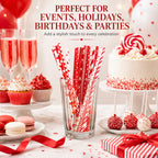 25pcs Red Patterned Biodegradable Paper Straws for Parties Disposable Paper Straws Richie's