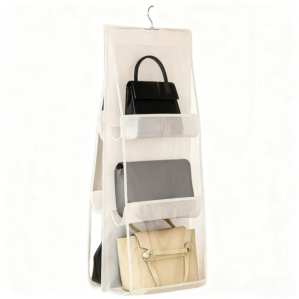 6-Pocket Hanging Handbag Organizer – Waterproof Closet Storage Closet Bag Organizer Richie's white