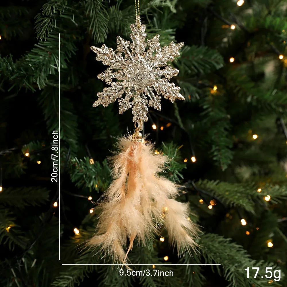 Christmas Feather Pendant Ornament – Gold Snowflake & Elk Decor Christmas Tree Ornament Richie's Gold-Snowflake