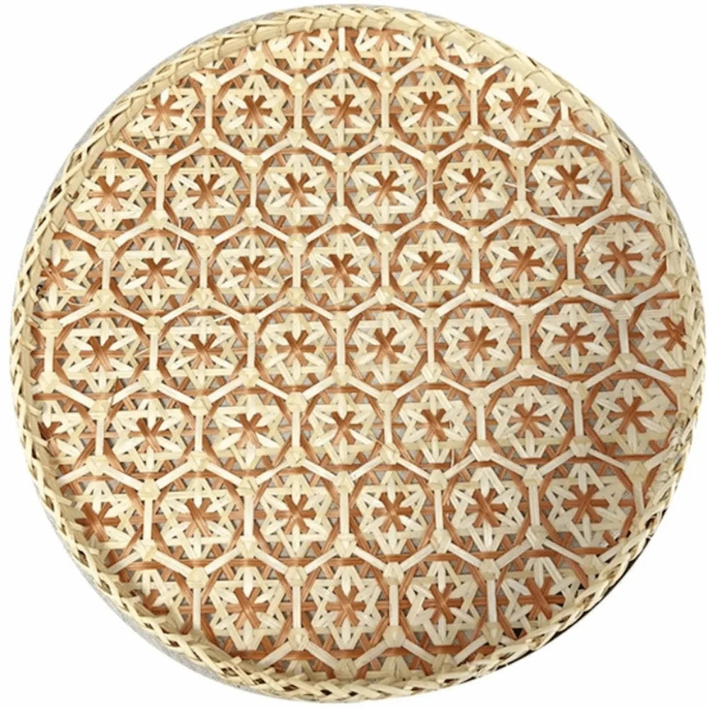 Bohemian Bamboo Woven Fruit Basket – Handwoven Round Tray Bamboo Woven Basket Richie's Red 35cm