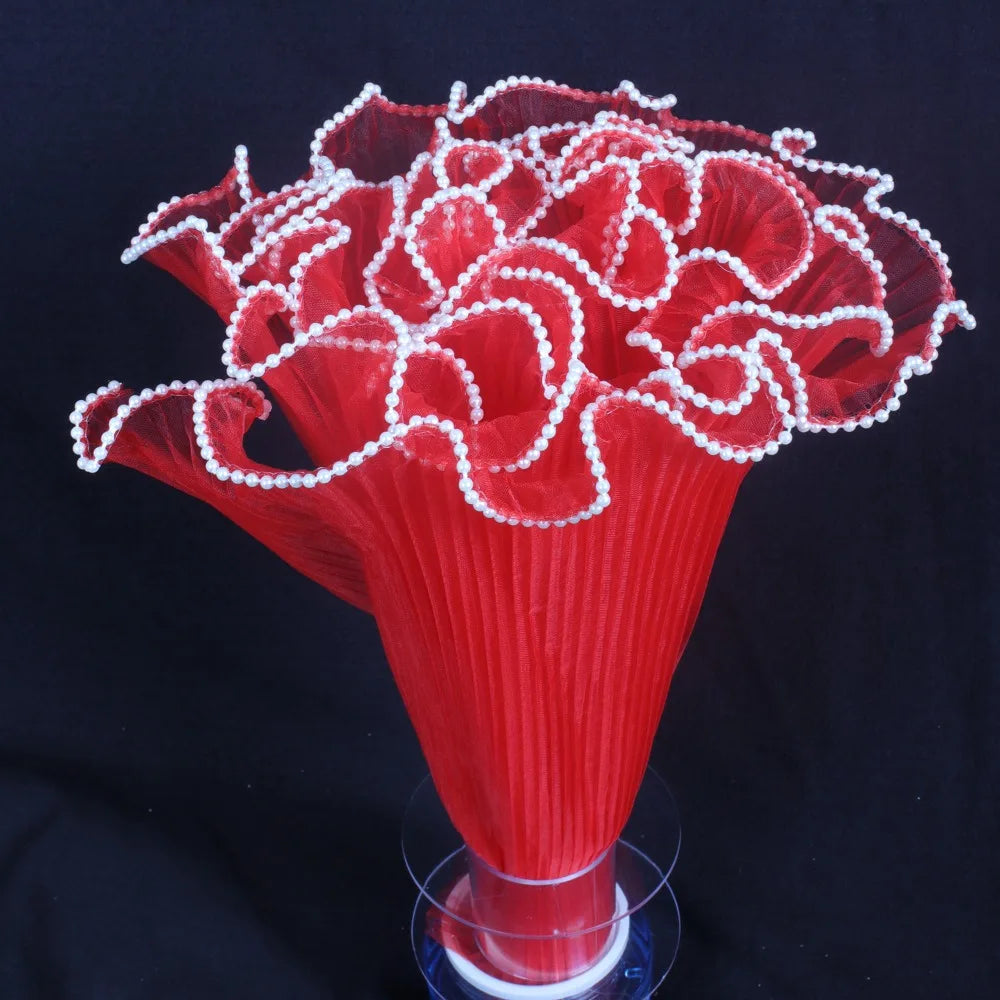 Pearl Wave Lace Mesh Flower Bouquet Wrapping 28cm x 4 Yards Bouquet Wrapping Mesh Richie's Red one size