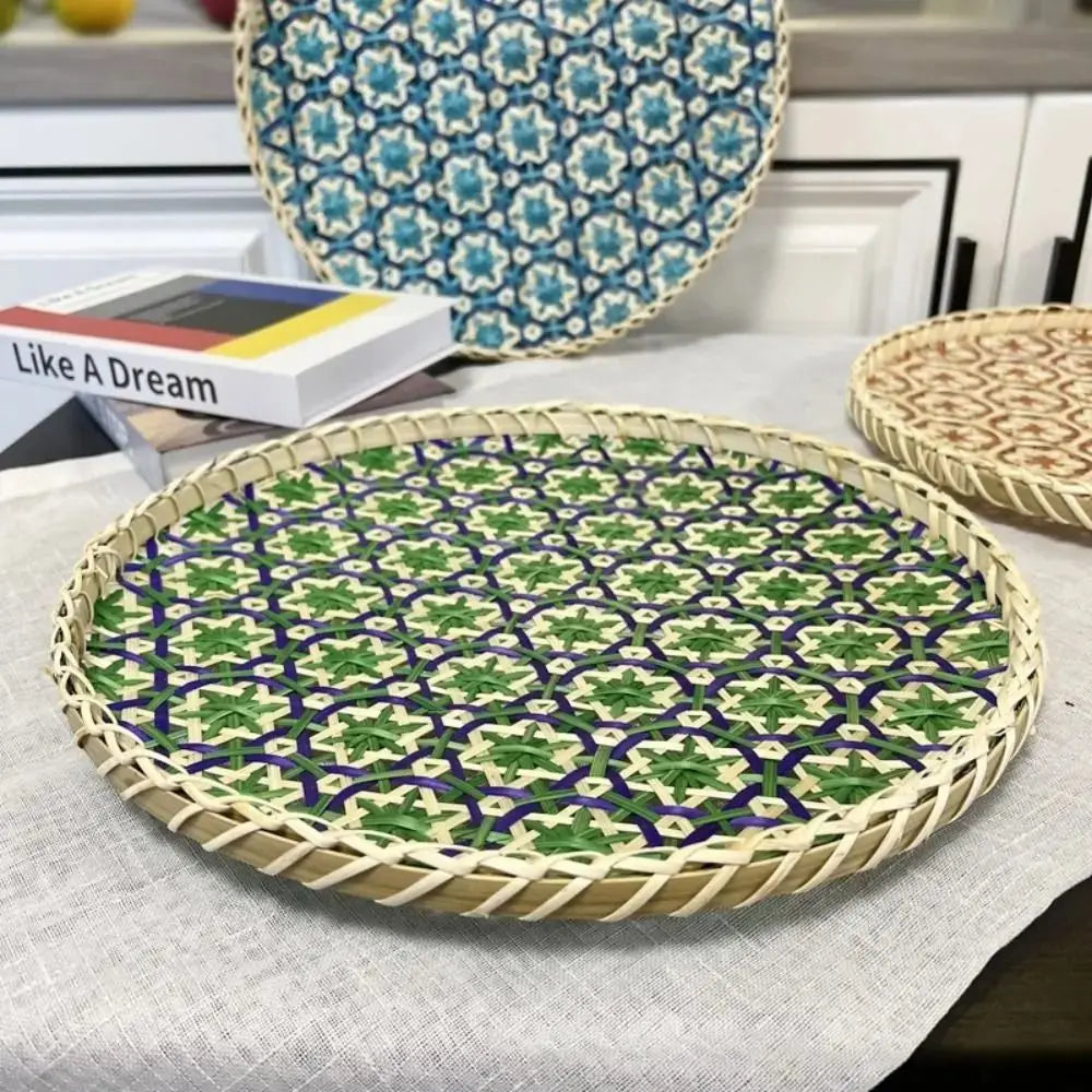 Bohemian Bamboo Woven Fruit Basket – Handwoven Round Tray Bamboo Woven Basket Richie's