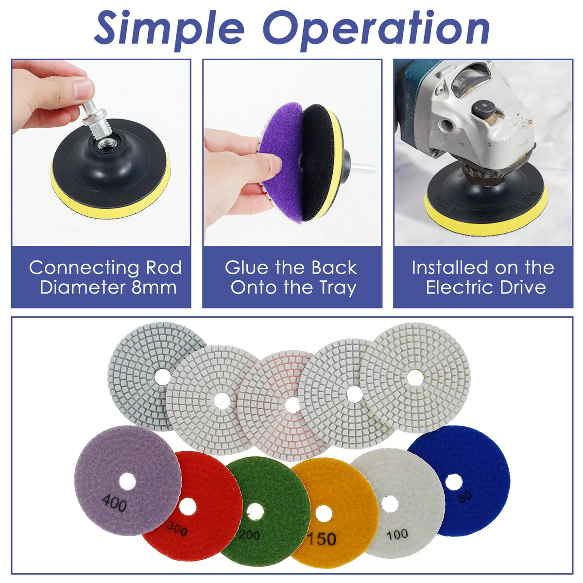 4" Diamond Polishing Pads Kit 10-16 Pcs Wet/Dry for Granite Diamond Polishing Pads Richie's