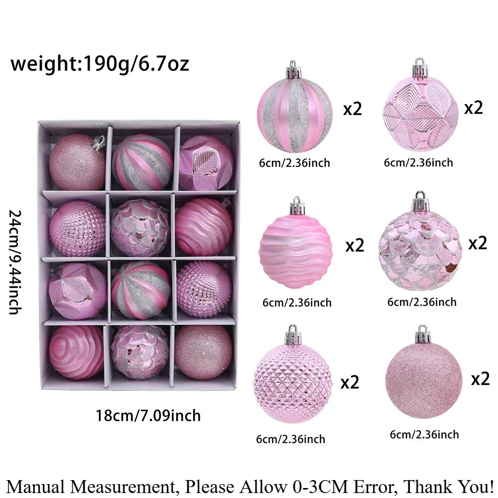 12 Pcs Christmas Ball Ornaments Set – Xmas Tree Décor Gift Christmas Ornament Set Richie's Pink 1 Set