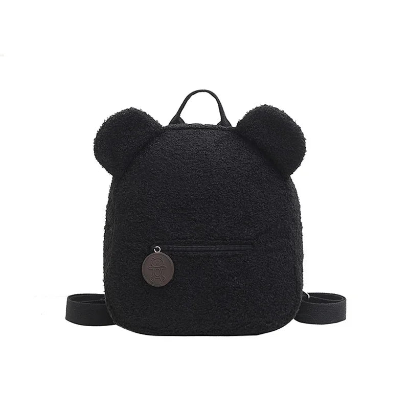 Bear Ear Fleece Backpack for Kids Girls – Cute Plush Daypack Kids Plush Backpack Richie's black