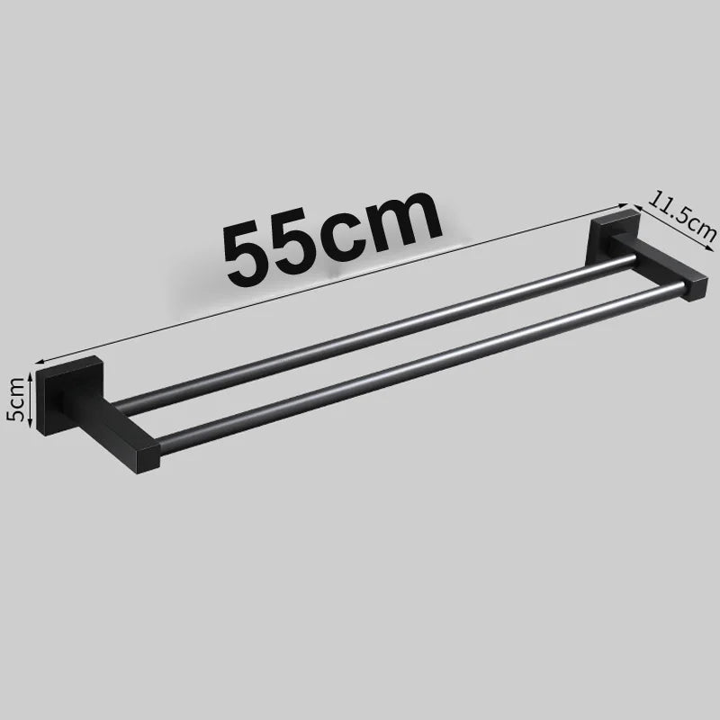 Matte Black Double Towel Bar Rack – 60cm Aluminium Square Design Double Towel Bar Richie's 55 CM