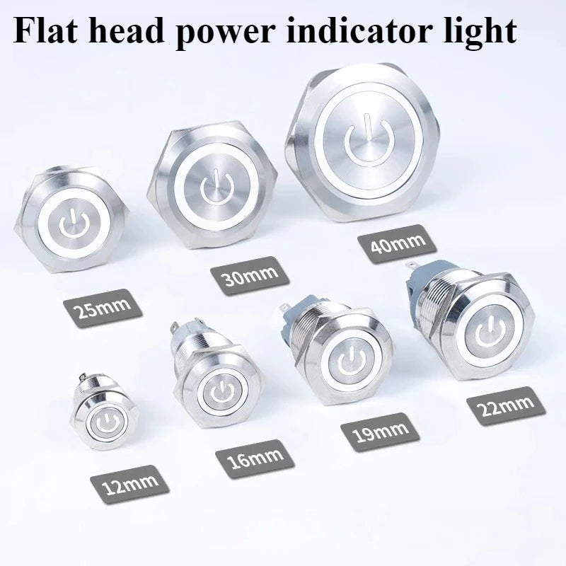 Waterproof Metal LED Push Button Switch 12–22mm Momentary Latching LED Push Button Switch Richie's Power light white 12mm 12-24V|Self-reset