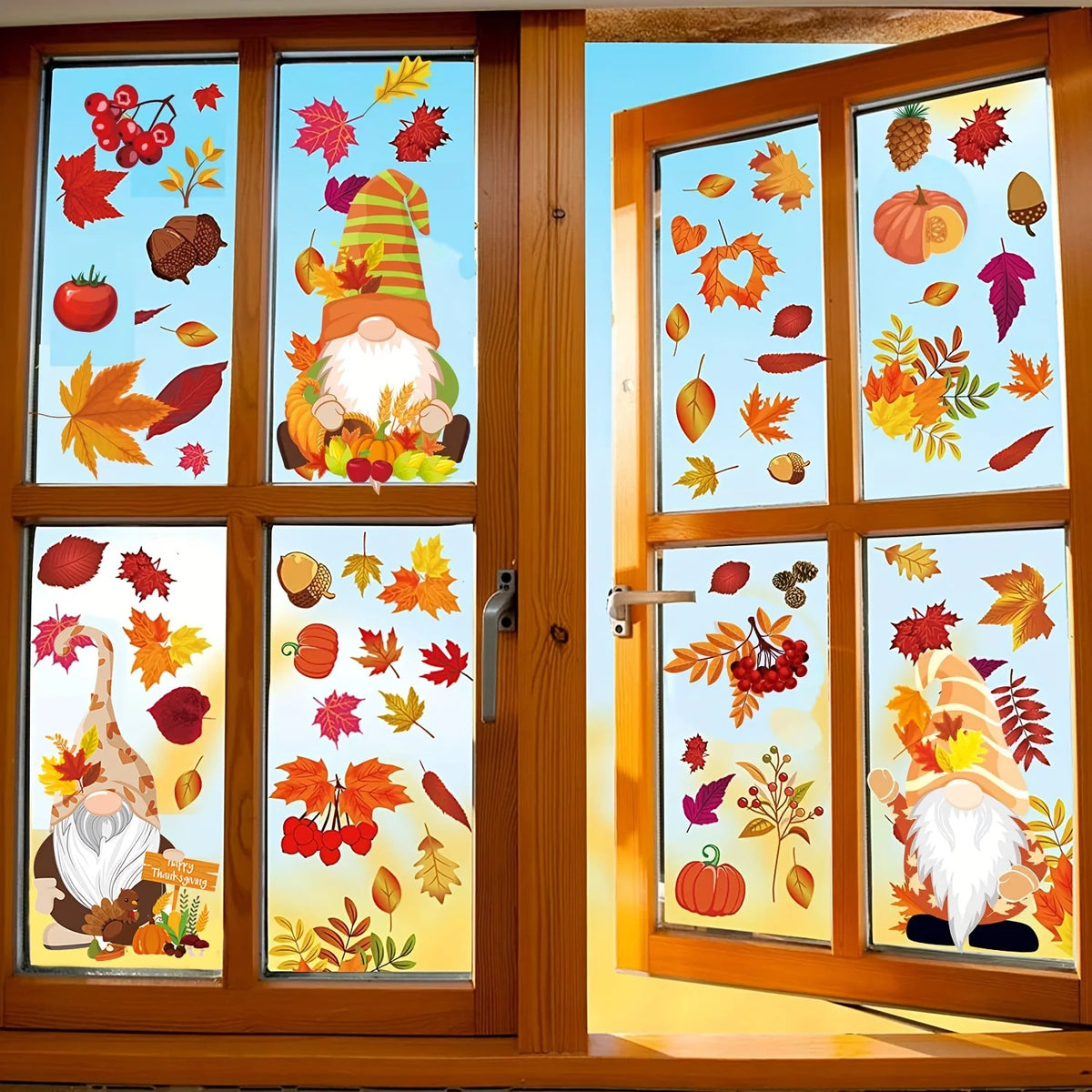 Thanksgiving Autumn Window Stickers – Leaves & Gnome Decals Window Decal Sticker Richie's