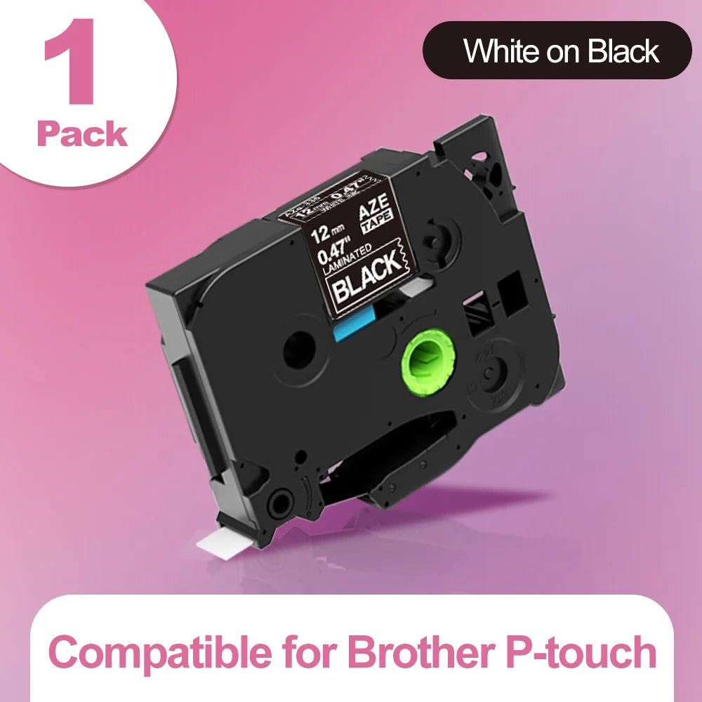 MarkDomain TZe Compatible Brother Label Tape 6mm–24mm P-Touch Label Printer Tape Richie's White on Black 6mm
