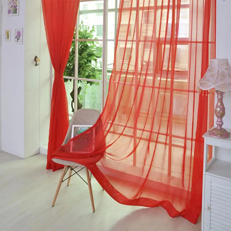 Sheer Gauze Curtain Panel – Modern Light Luxury 100% Polyester Sheer Curtain Panel Richie's Red 100 x 200 cm