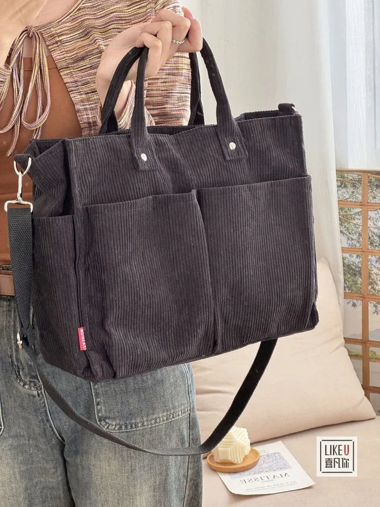 Warm Corduroy Tote Bag – Spacious Shoulder & Crossbody Bag Corduroy Tote Bag Richie's Black